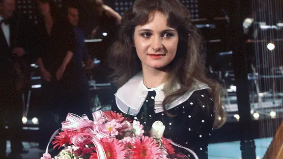 Nicole nach ihrem Sieg beim deutschen Vorentscheid im März 1982.
