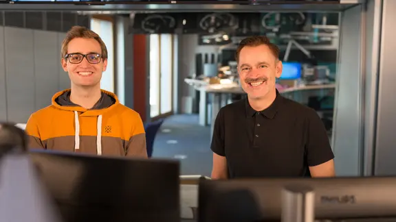 Die ESC Update Moderatoren Marcel Stober und Thomas Mohr.