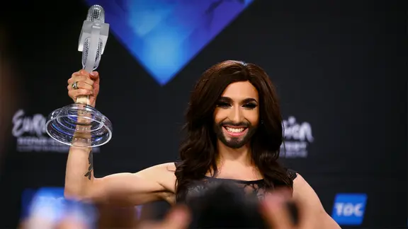 ESC-Gewinnerin Conchita Wurst bei der Pressekonferenz.