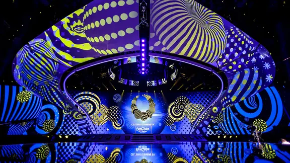 Vor der Probe: Die Bühne im International Exhibition Centre (IEC) in Kiew.