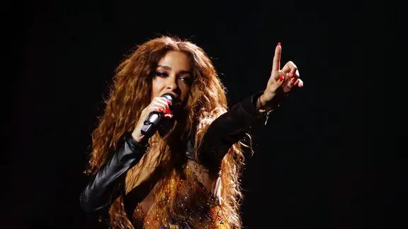 Eleni Foureira auf der Bühne in Lissabon.