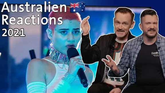 Australiens Kandidatin Montaigne zusammen mit Thomas Mohr und Irving Wolther.