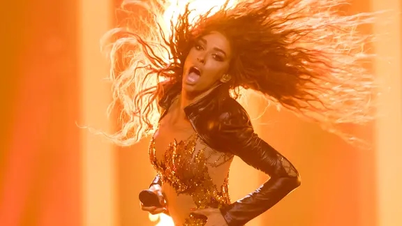 Eleni Foureira auf der Bühne in Lissabon.